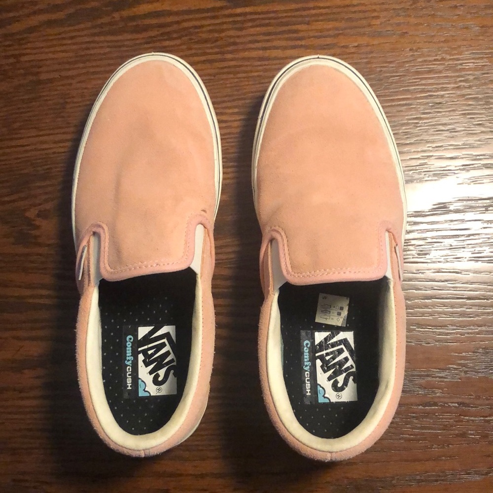 Vans pink suede slip ons